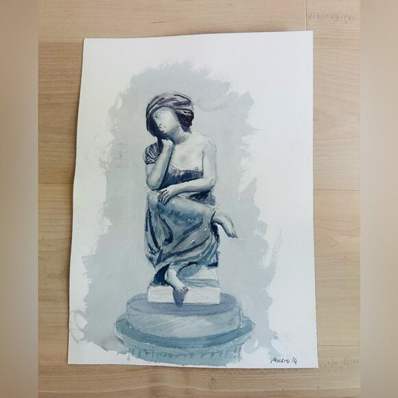 Artist Rending Watercolor Greek Statue Watercolors on Paper Wall Art Original Ar - Picture 1 of 3